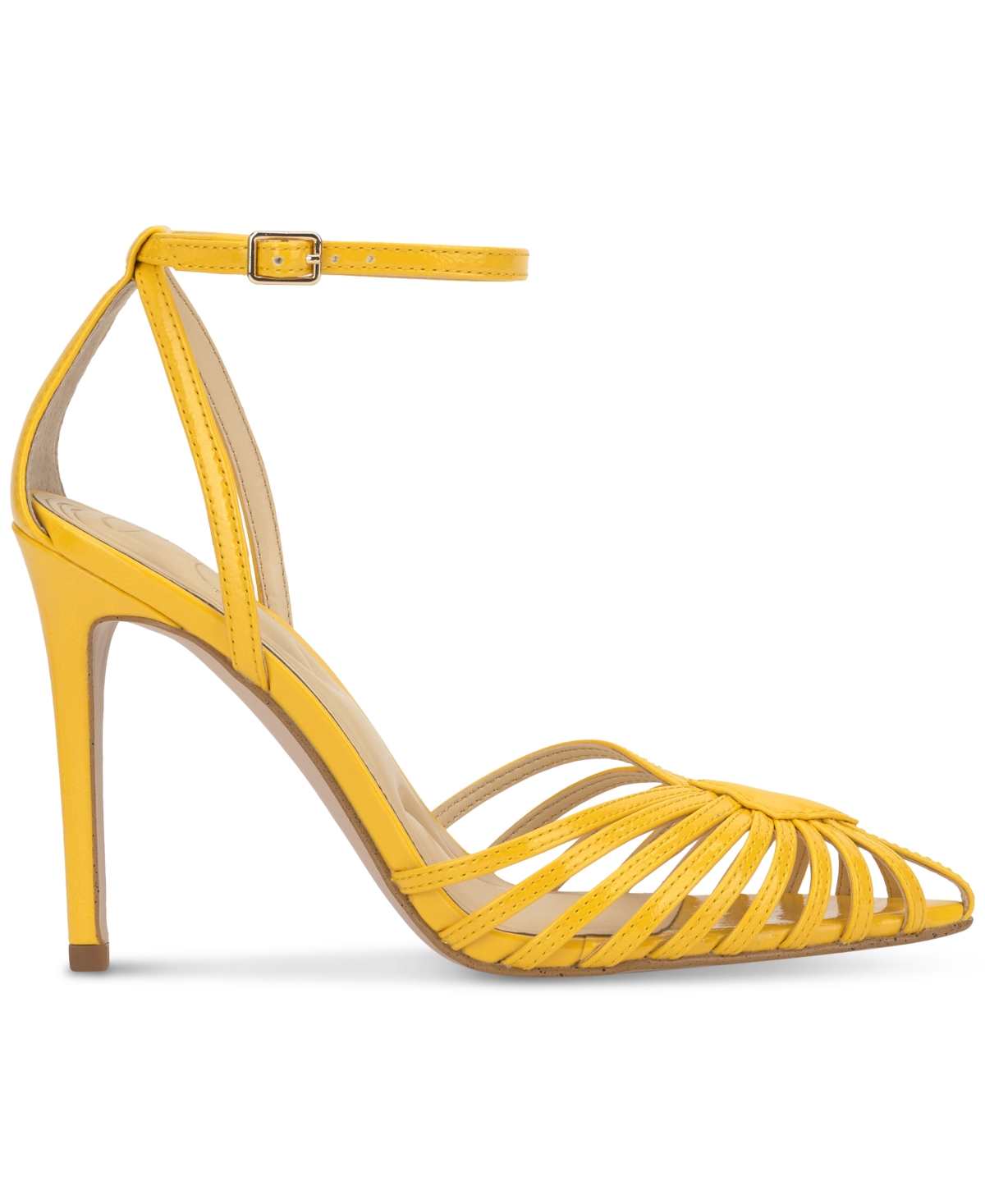 Jessica Simpson Paveri Ankle Strap Pointed Toe Pump In Golden Lemon Patent