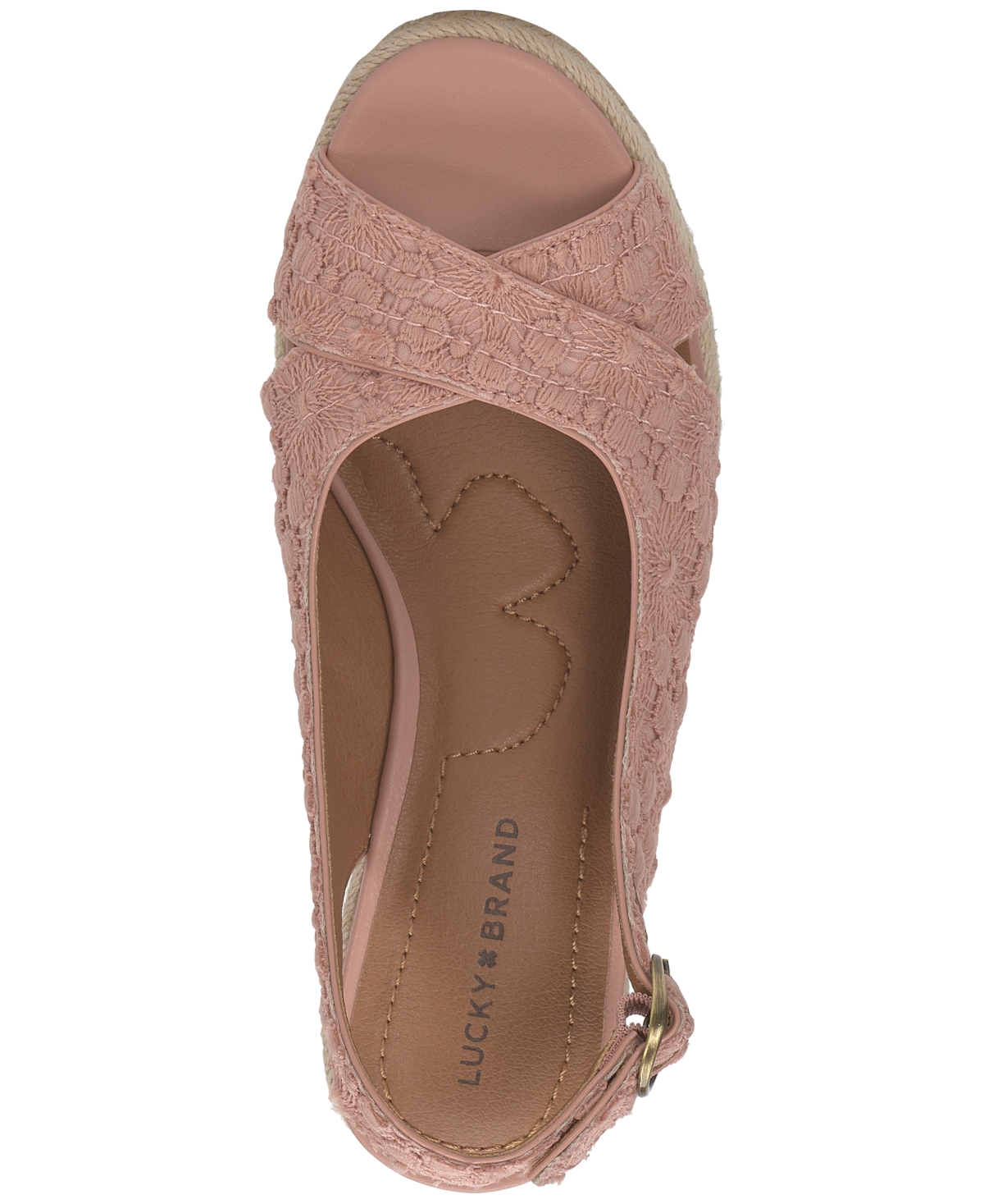 Shop Lucky Brand Women's Cyrila Floral Slingback Peep-toe Espadrille Wedge Sandals In Bellini Blush Lace Floral