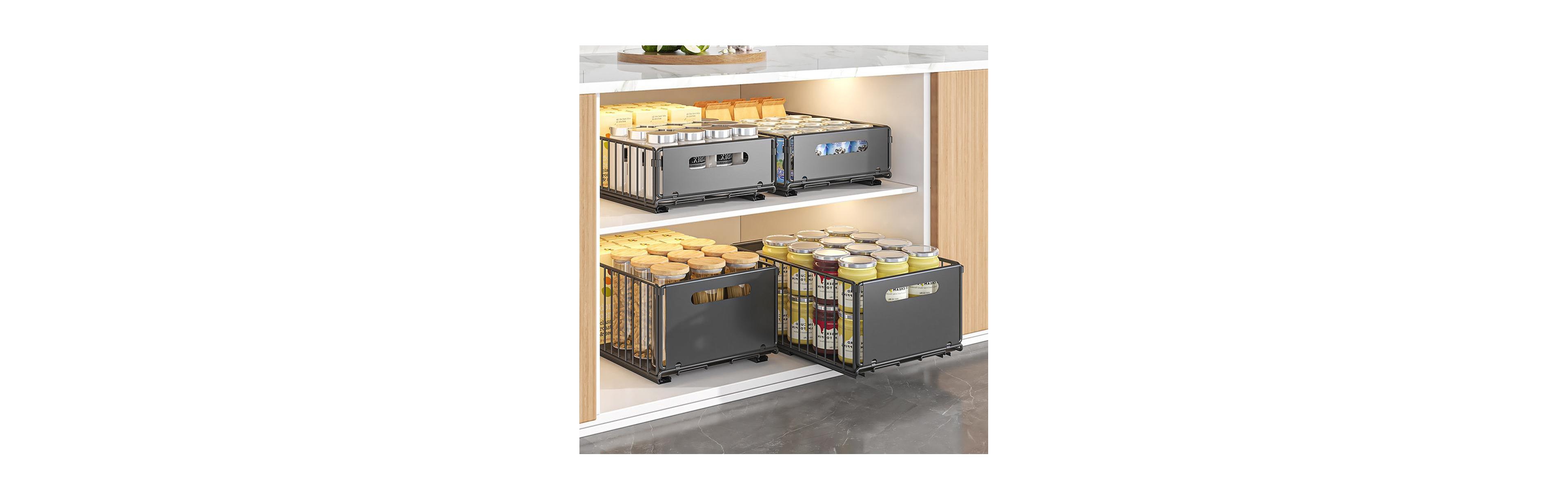 gaomon 2pcs Pull Out Cabinet Organizer, Expandable Kitchen Drawers, Heavy Duty Slide Out Storage Basket With Adhesive Film, Under Sink Cabinet Storage