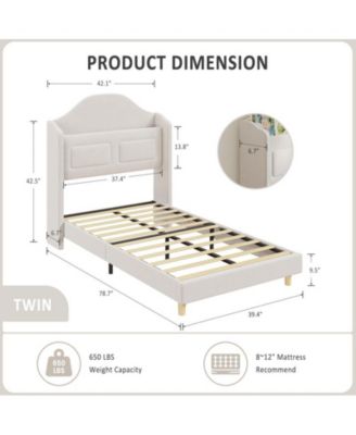 Upholstered Twin Bed Frame with LED Lights, Velvet Platform Bed Frame with Wing Back Storage Headboard, Wood Slats Support, No Box Spring Needed, Easy Assembly