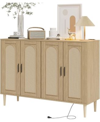 Rattan Sideboard Buffet Cabinet, 4 Doors Accent Storage Cabinet