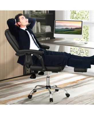 Massage Adjustable Executive Chair with Armrests and Retractable Footrest