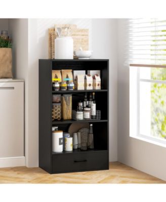 48 Inch Tall 4 Tiers Wood Bookcase with Drawer