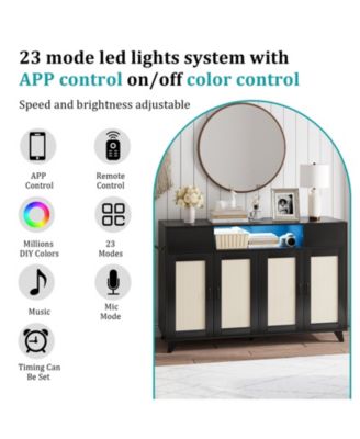 Sideboard Buffet Cabinet, 4 Rattan Doors 2 Drawers Accent Storage Cabinet