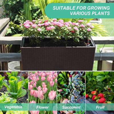 4-Pack Rectangle Self-Watering Planter Boxes for Deck Rail and Porch