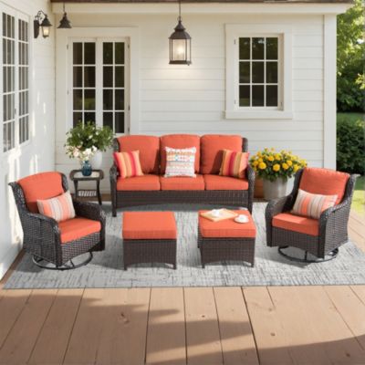 6 Pcs Outdoor Patio Furniture Set,High Back Sofa and Swivel Chairs Set