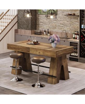 63-Inch Bar Table – 1 Pc, Wood & Metal, Footrest, Rectangular High Top Counter Height Dining Table