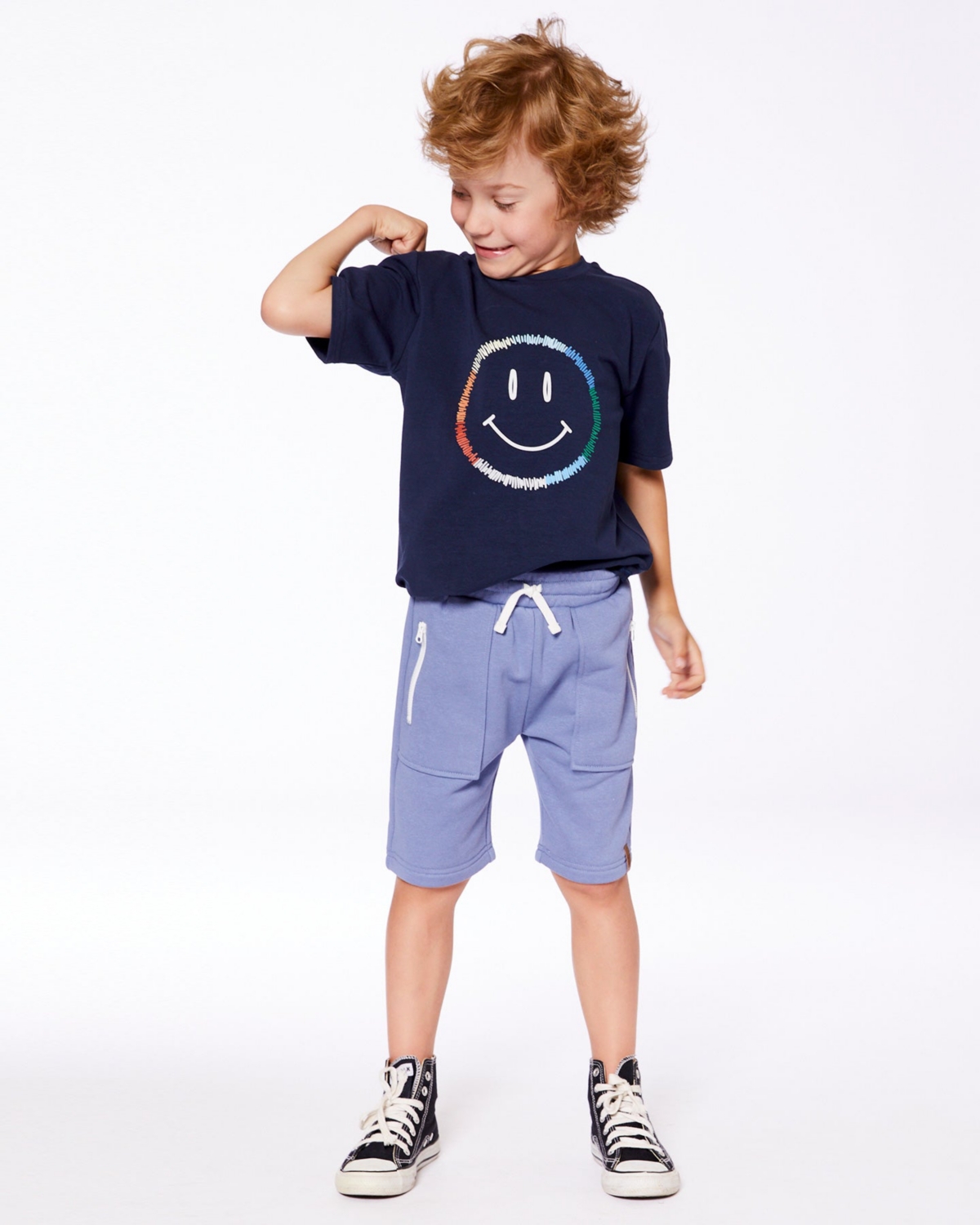 Deux par Toddler Boys Cotton Graphic Tee Smiling Navy Blue - Toddler|Child