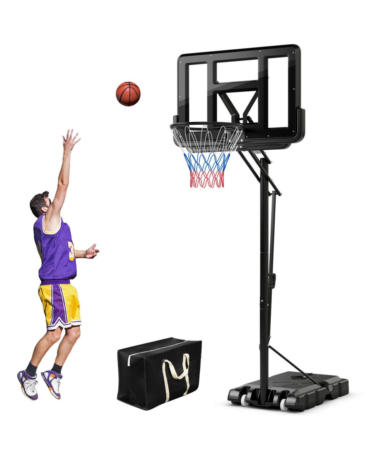 Portable Basketball Hoop with 8 to 10 Ft 5-Level Height Adjustable - Black