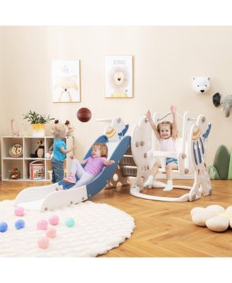 4-in-1 Kids Slide and Swing Set with Basketball Hoop