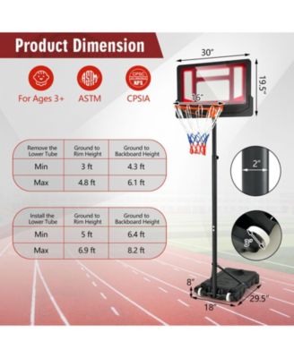4.3-8.2 FT Portable Basketball Hoop with Adjustable Height and Wheels