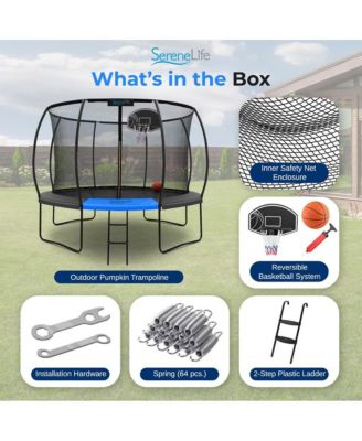 10ft Pumpkin Trampoline with Inner Enclosure, Ladder, and Basketball Hoop for Kids