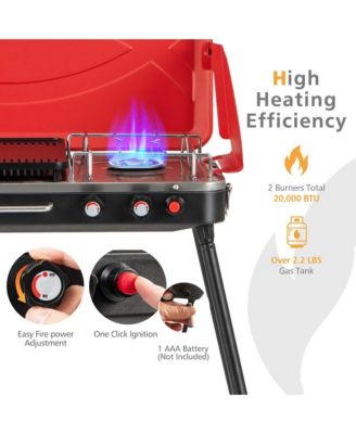 2-in-1 Propane Grill 2 Burner Camping Gas Stove Portable with Removable Leg