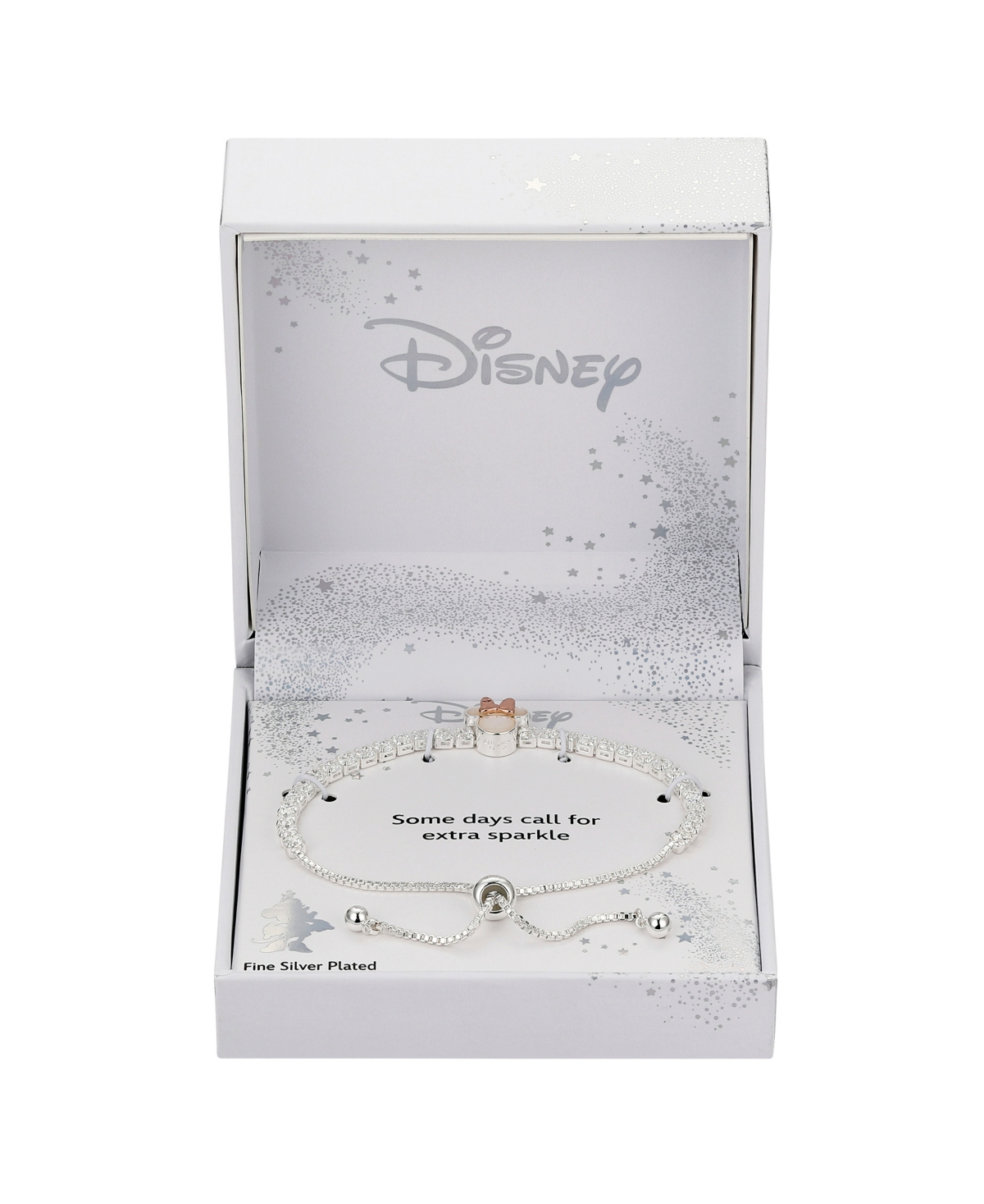 Disney Mother Of Pearl Minnie Mouse Cubic Zirconia Adjustable Bolo Bracelet In Rose Gold Two Tone