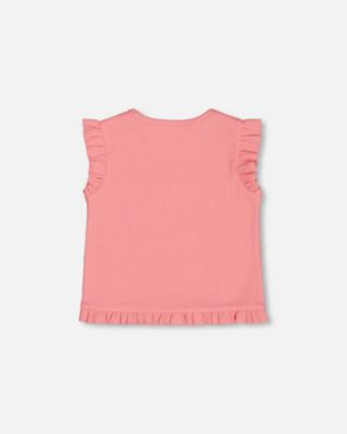Girl Rib Tank Top With Frills Coral Pink - Toddler|Child