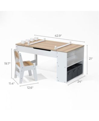Activity Children Table with Storage Bookcase and 2 Chairs Set