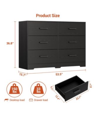 Dresser for Bedroom with 6 Drawers, Modern Closet Dressers Chest of Drawers with Metal Handle, Wooden Dresser Organizer for Bedroom, Living Room, Hallway,Black