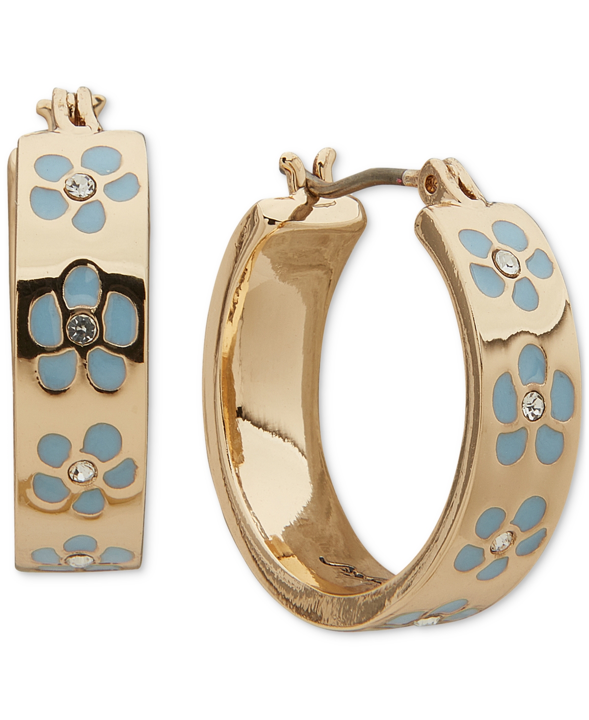 Karl Lagerfeld Gold-tone Enamel Flower Inlay Small Hoop Earrings, 0.68" In Gld,blue