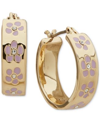 KARL LAGERFELD PARIS - Gold-Tone Purple Enamel Flower Inlay Small Hoop Earrings, 0.68"