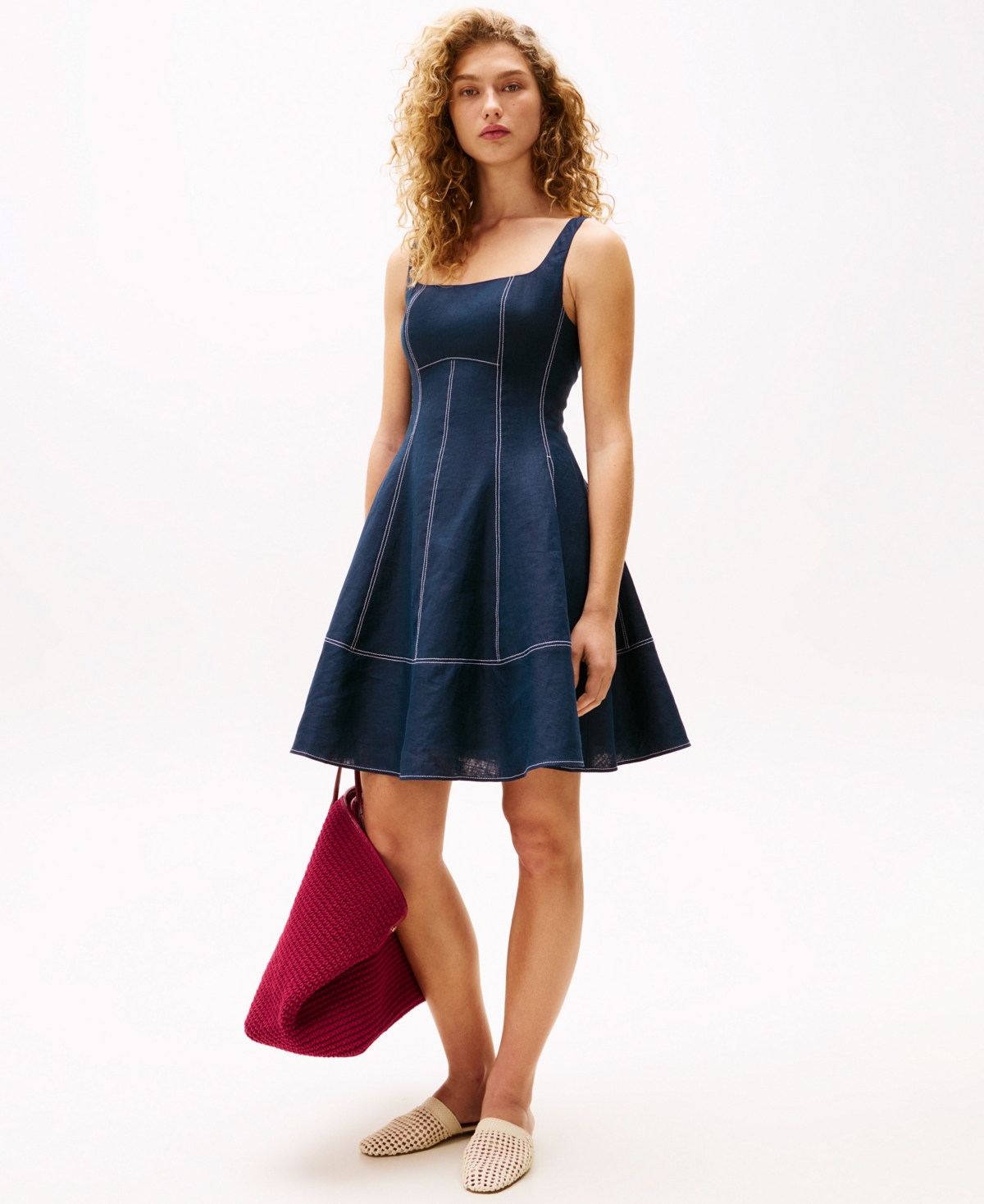 Tommy Hilfiger The Sofia Capsule Pure Linen Mini Dress In Dark Night Navy