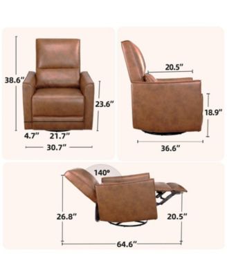 360°Swivel Rocking Recliner Chair, Glider Rocking Chair, Upholstered Faux Leather Reclining, Manual Recliner Chair with Lumbar Support, Nursery Rocker Recliner for Living Room, Bedroom, Beige