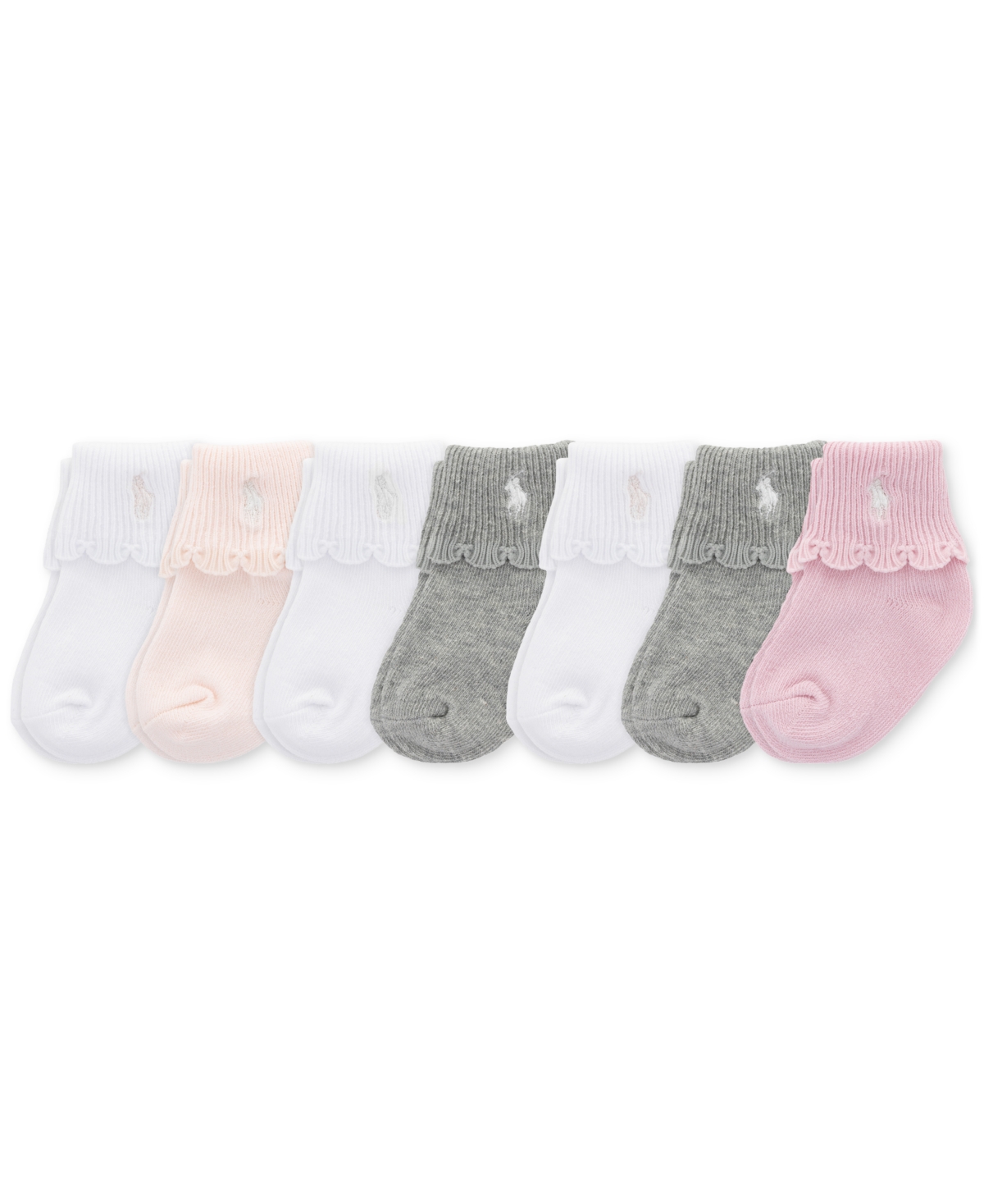 Polo Ralph Lauren Baby Girls Polo Baby Essential Socks, 7 Pack In Pink