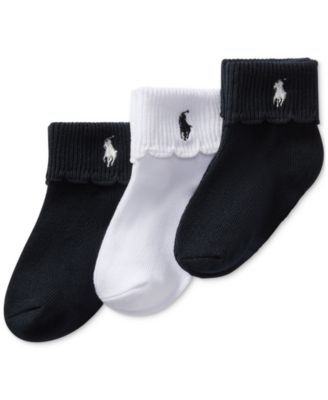 Polo Ralph Lauren - Baby Girls Polo Baby Scallop Turn-Cuff Socks, 3 Pack