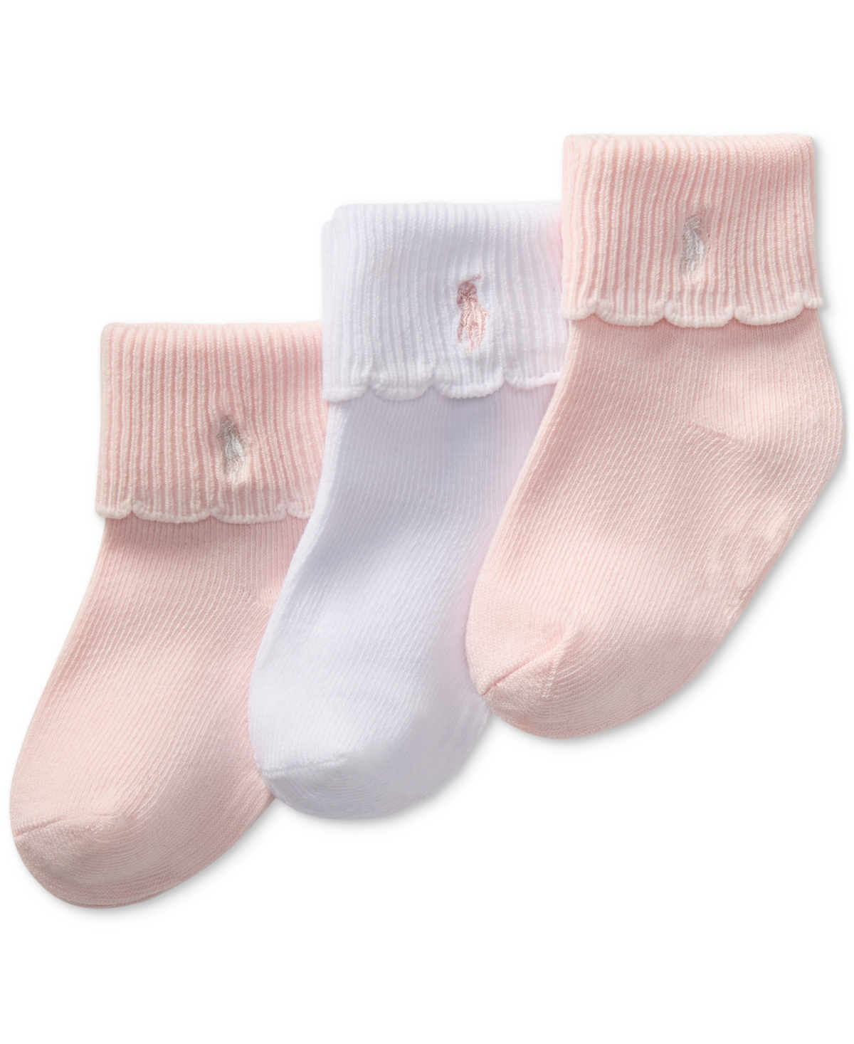 Polo Ralph Lauren Baby Girls Polo Baby Scallop Turn-cuff Socks, 3 Pack In Pink