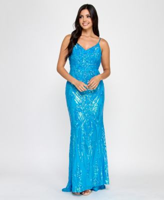 B Darlin Juniors' Sequin-Pattern Floor-Sweeping Gown, Created for