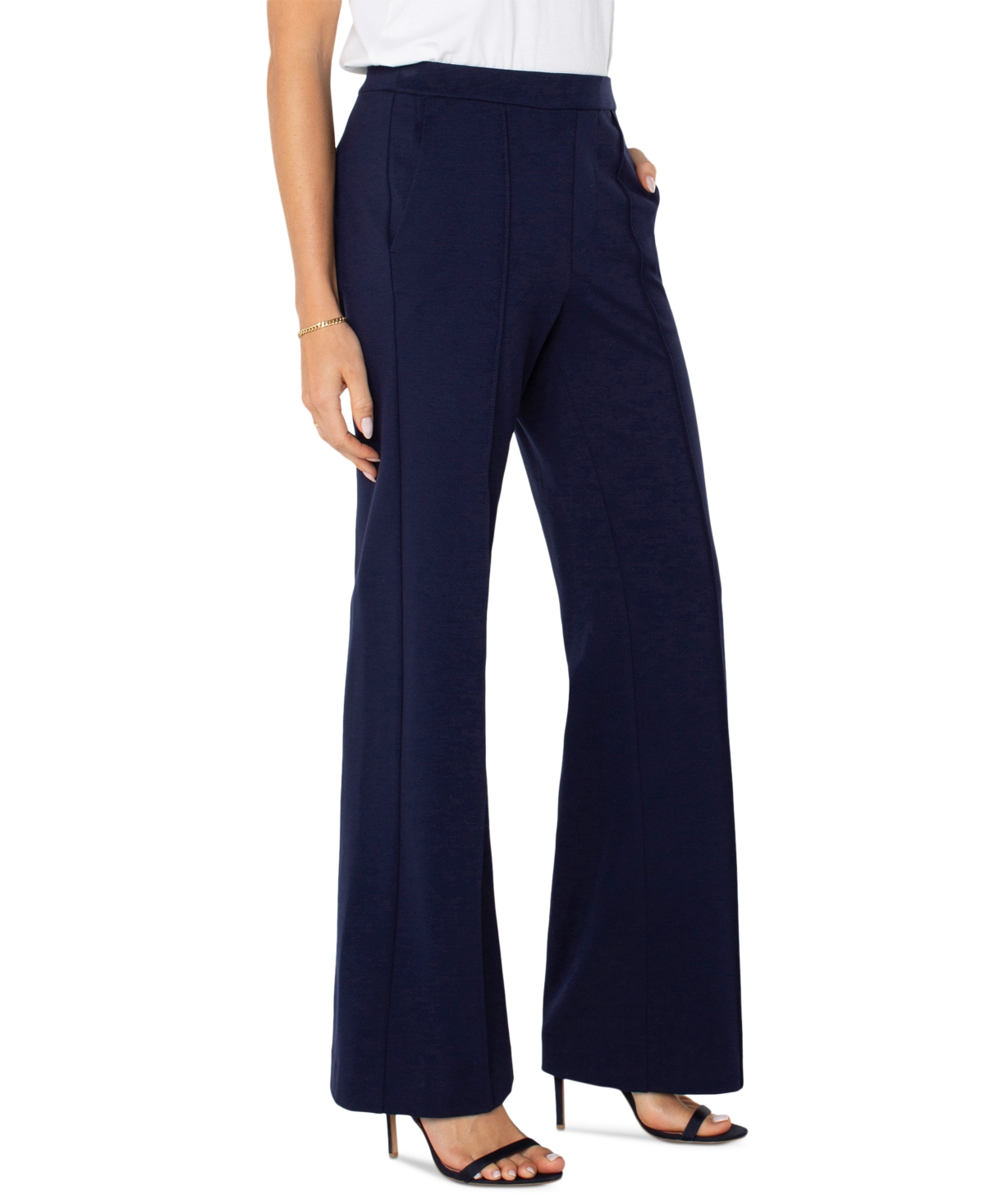 Liverpool Los Angeles Pleat Front Wide Leg Pants In Cadet Blue