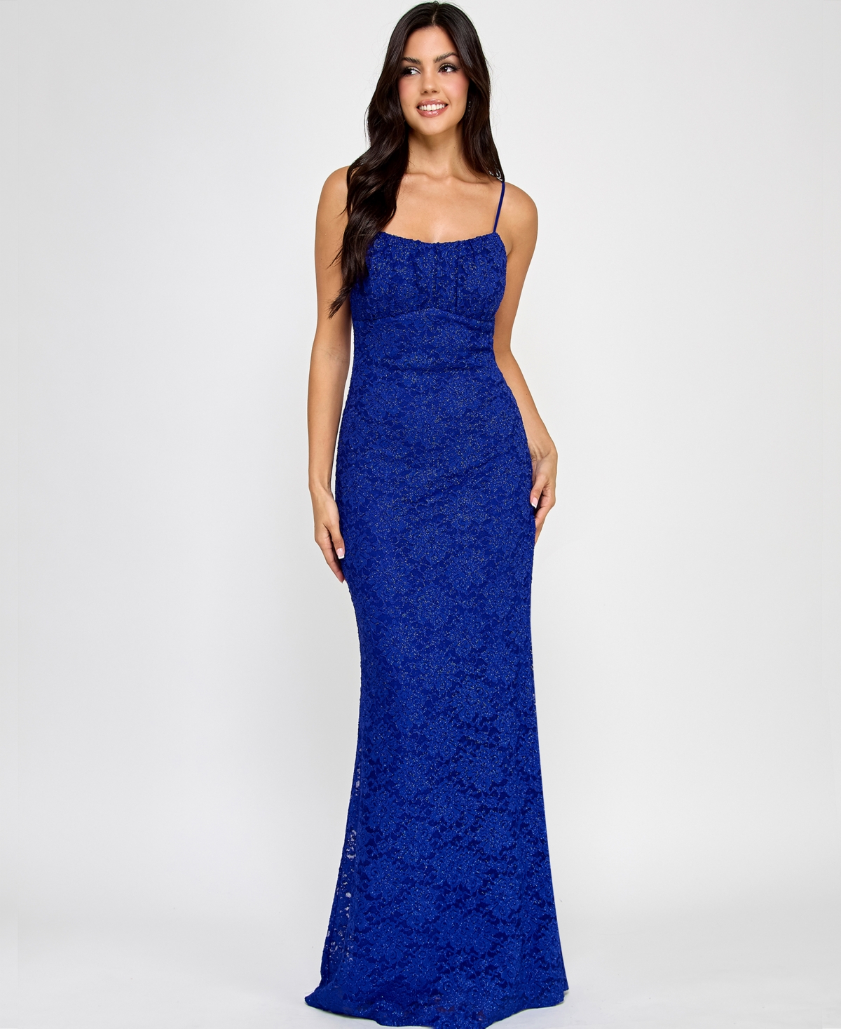 Juniors' Glitter Lace Empire-Waist Gown, Created for Macy's - Royal Blue