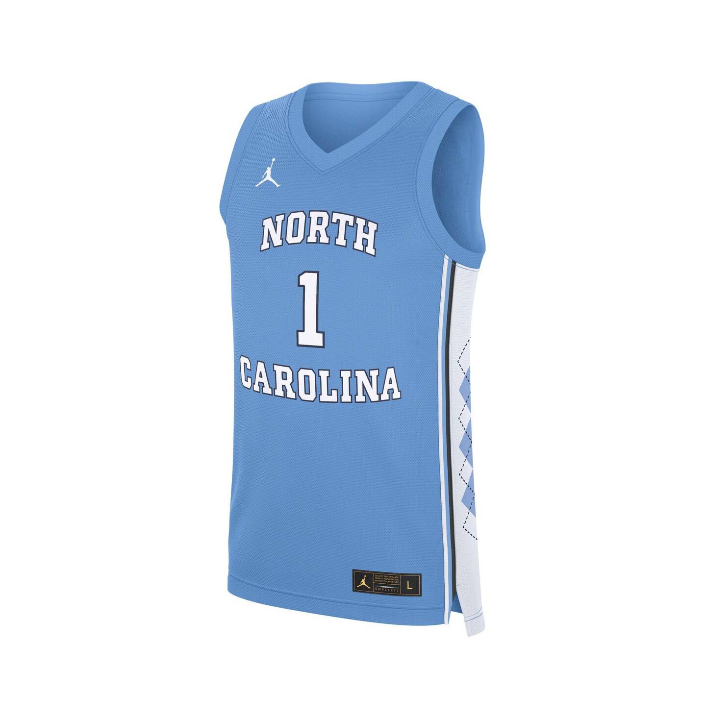 Мужские топы Jordan Carolina Blue North Carolina Tar Heels Road Replica Basketball Jersey — фото 3