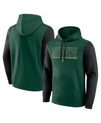 Logo Athletic - Men's Hunter Green Milwaukee Bucks Outline Colorblock Pullover Hoodie
