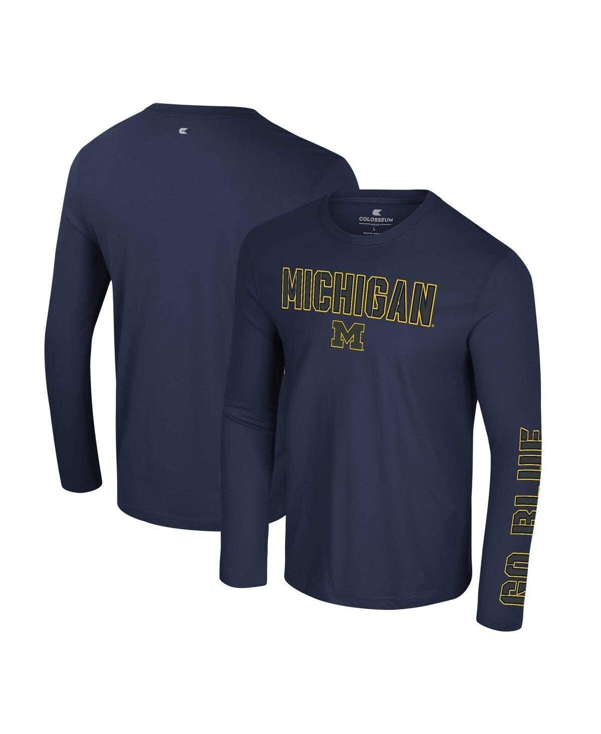 Men's Navy Michigan Wolverines Color Pop Active Blend 2-Hit Long Sleeve T-Shirt - Navy
