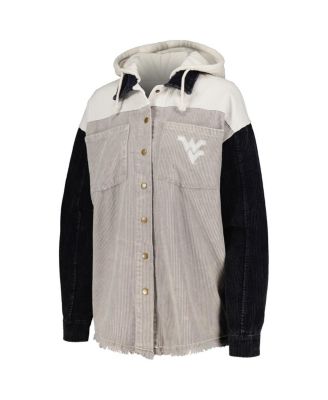 Women's Gray/Navy West Virginia Mountaineers Vintage Wash Corduroy Full-Snap Hooded Shacket