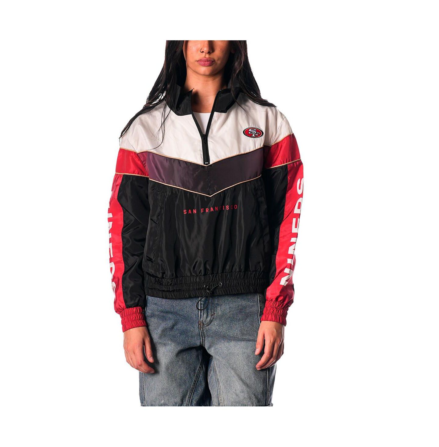 Женская куртка The Wild Collective Black San Francisco 49ers 1/4 Zip Track Jacket — фото 1