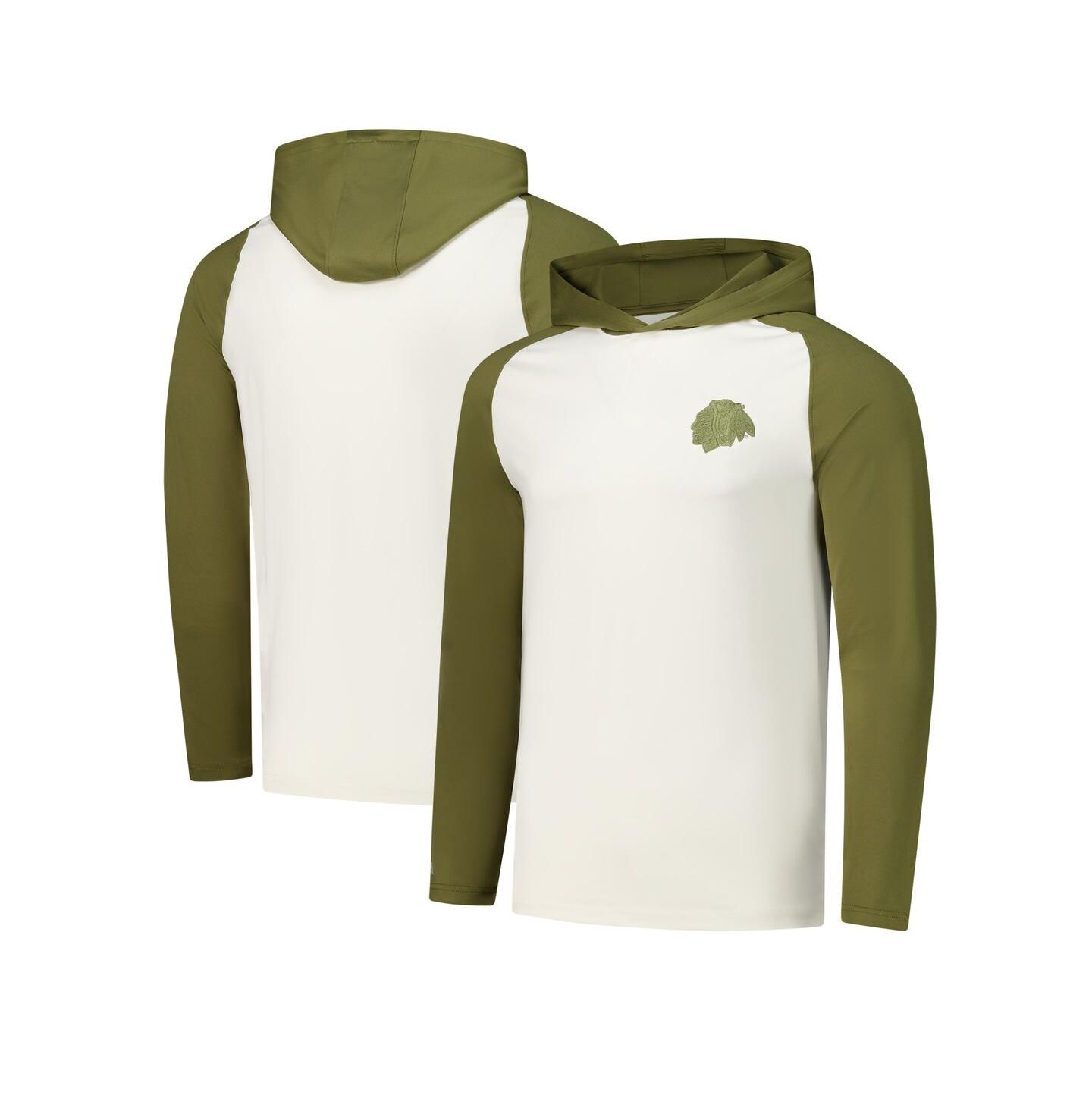 Мужское худи Antigua Cream/Olive Chicago Blackhawks Intrepid Sand Raglan Long Sleeve T-Shirt — фото 1