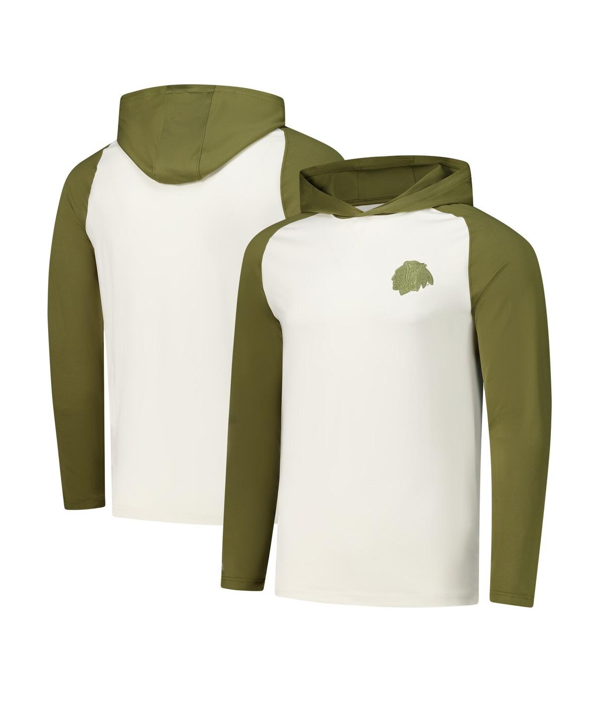 Men's Cream/Olive Chicago Blackhawks Intrepid Sand Raglan Long Sleeve Hoodie T-Shirt - Cream, Olive