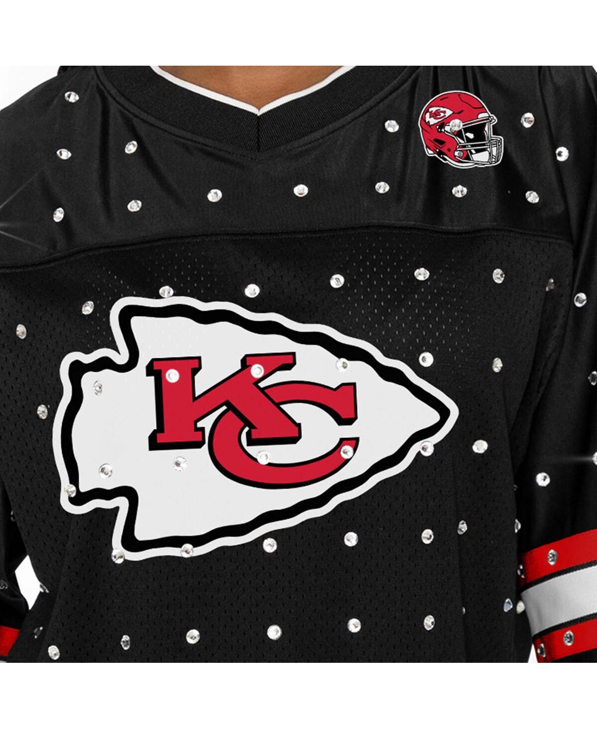 Women's Black Kansas City Chiefs Kickoff Time Allover Rhinestone Sports Stripe Jersey V-Neck T-Shirt - Black
