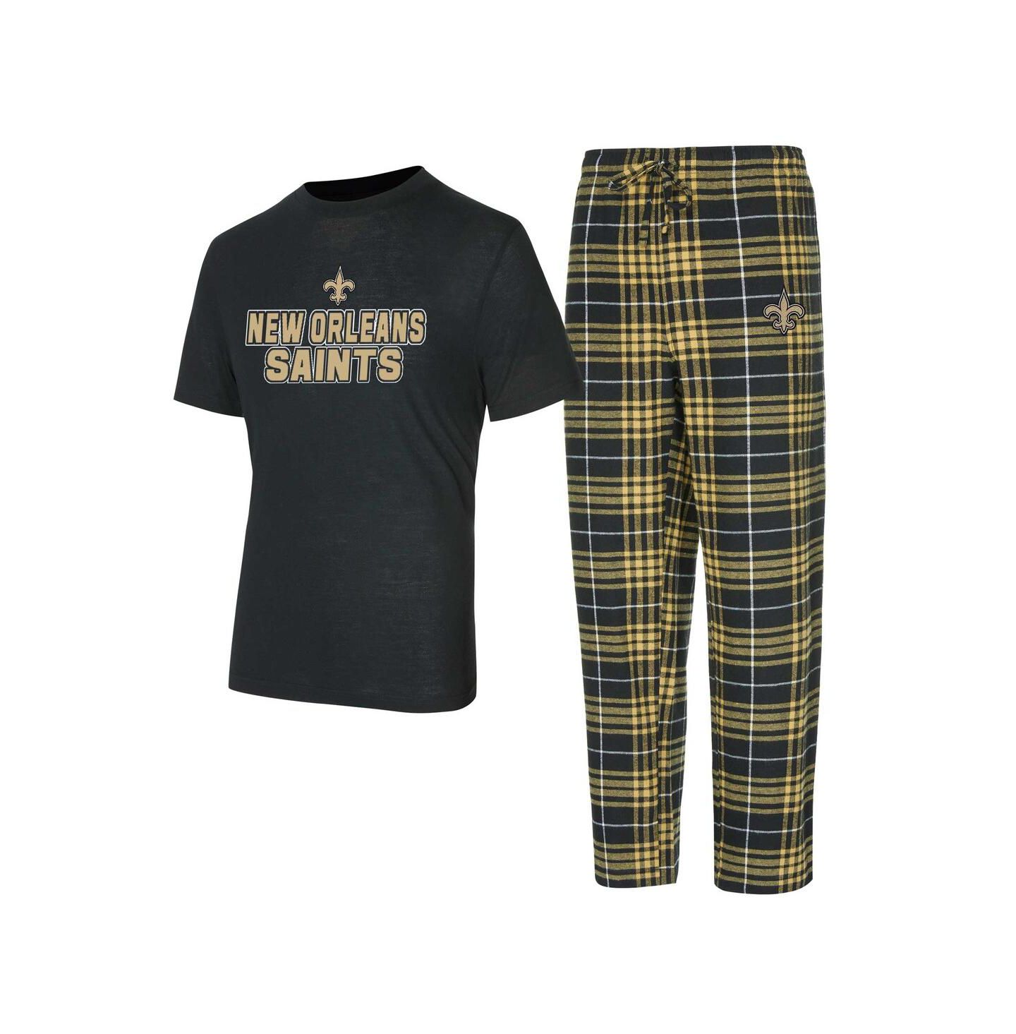 Мужские пижамы Concepts Sport Black/ New Orleans Saints Vector T-Shirt Flannel Pants Sleep Set — фото 1