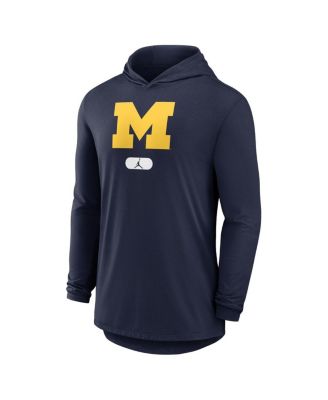 Men's Navy Michigan Wolverines Lightweight Performance Long Sleeve Hoodie T-Shirt