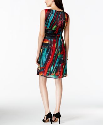 green emerald velvet dress Ponte Flare Dress with Vegan Leather Trim Black / XL