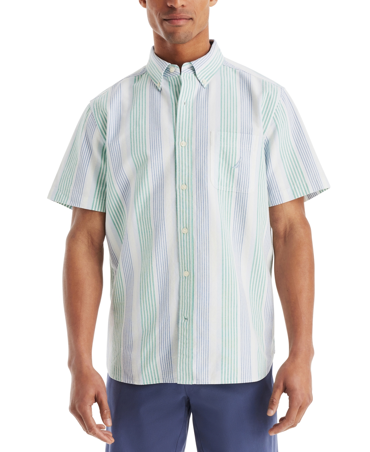 Men's Relaxed Fit Short-Sleeve Striped Button-Down Authentic Oxford Shirt - Pepper Green