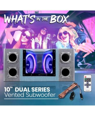 Dual Subwoofer Box System, 10'' Vented Enclosure, 1000W Max, LED Lights