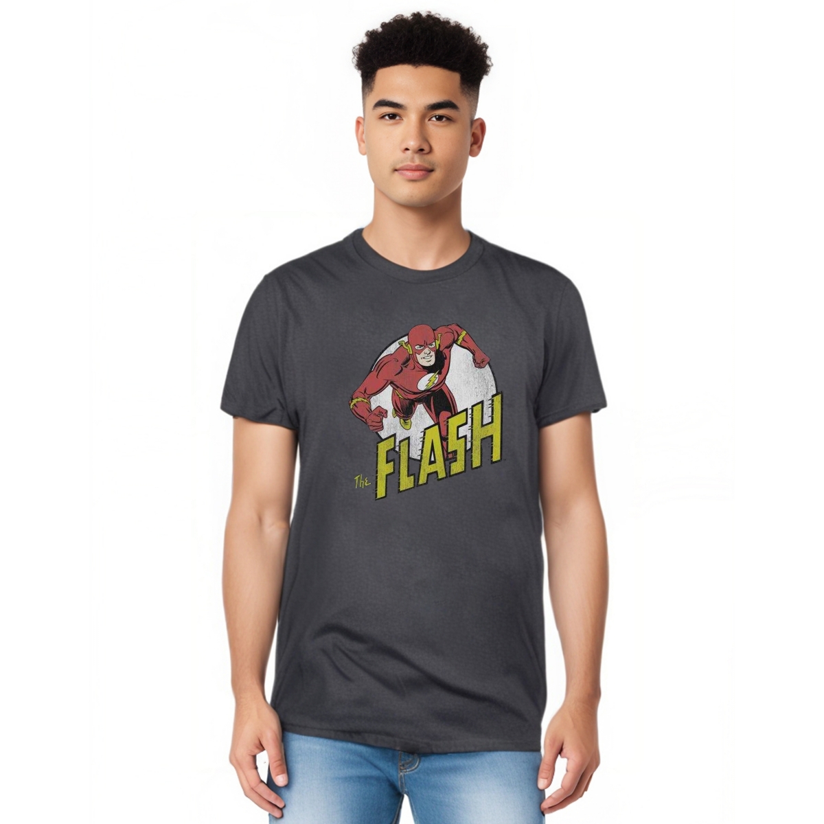Dc Flash Mens Dc Comics Flash Run Flash Run Short Sleeve Adult Tee / T-Shirt - Charcoal