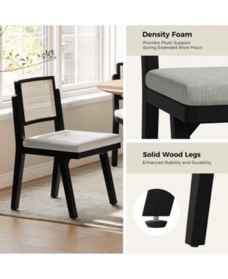 Bert Modern Dining Chair with Woven Rattan Backrest and Solid Wood Legs