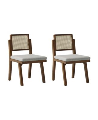 Bert Modern Dining Chair with Woven Rattan Backrest and Solid Wood Legs