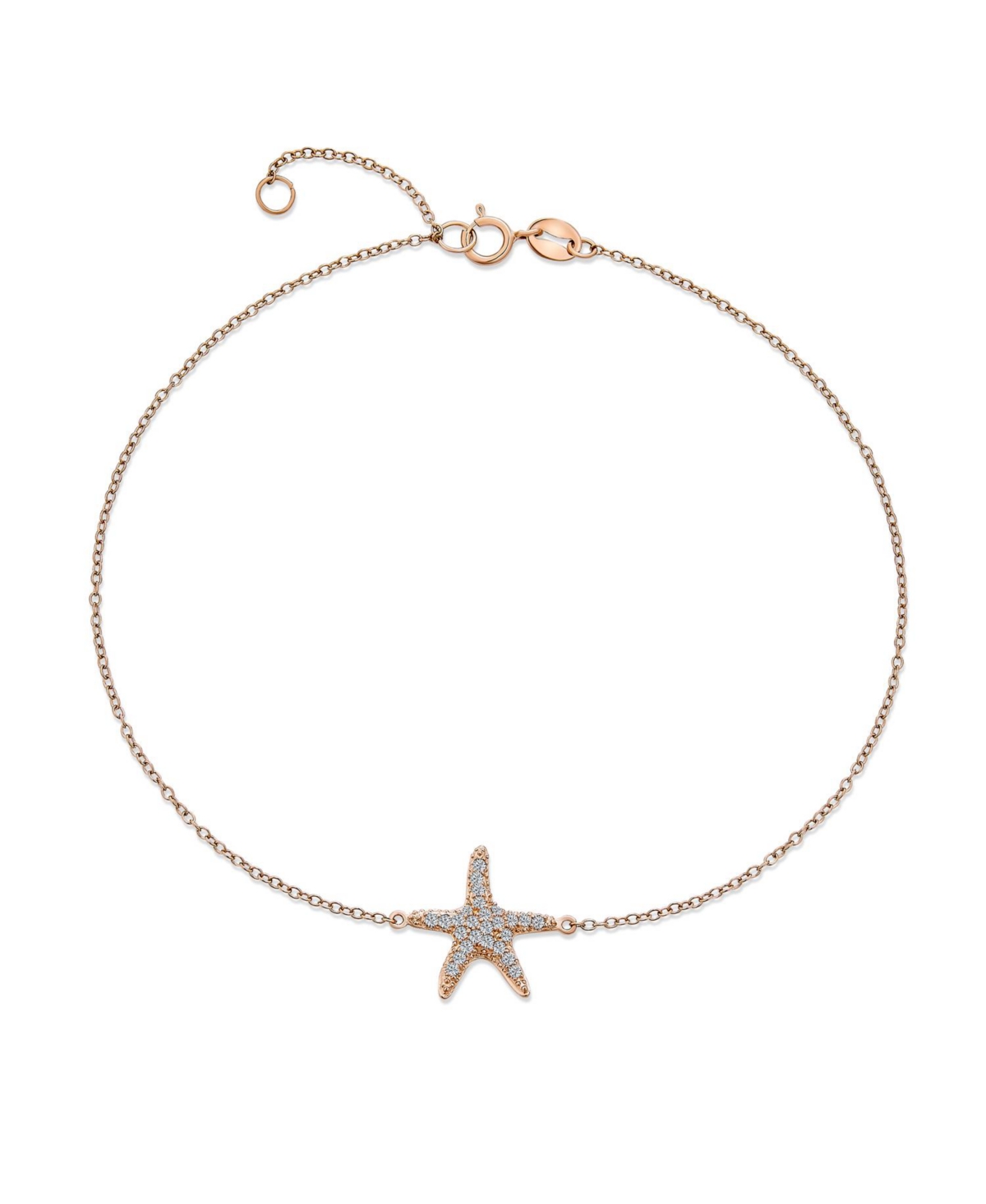 Vacation Beach Cz Starfish Anklet Ankle Bracelet Sterling Silver - Rose