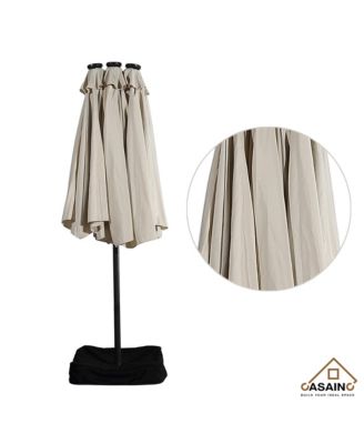 Outdoor Double-Sided Patio Umbrella with Base 36 LED Light Market Umbrella with Cover