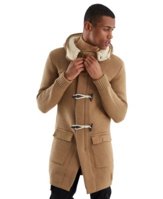 Men's Men s Long Hooded Knit Coat-Style Cardigan with Toggle Closure